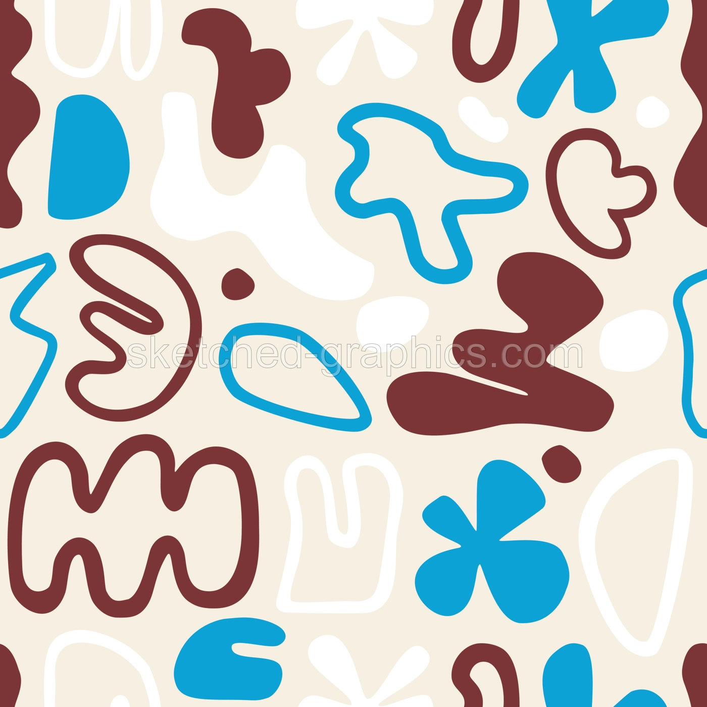 Abstract seamless pattern. Vector background with shapes, lines, brushes, waves and abstract objects. Perfect  print, poster, fabric, packaging, textile. Minimalist forms in the style of modern art. Illustration